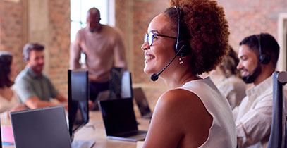 Business professional on headset